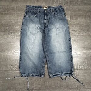 Webs‎ Men's Denim Capri Jeans 3/4 Length 38 Blue Drawstring Hem Y2K Streetwear